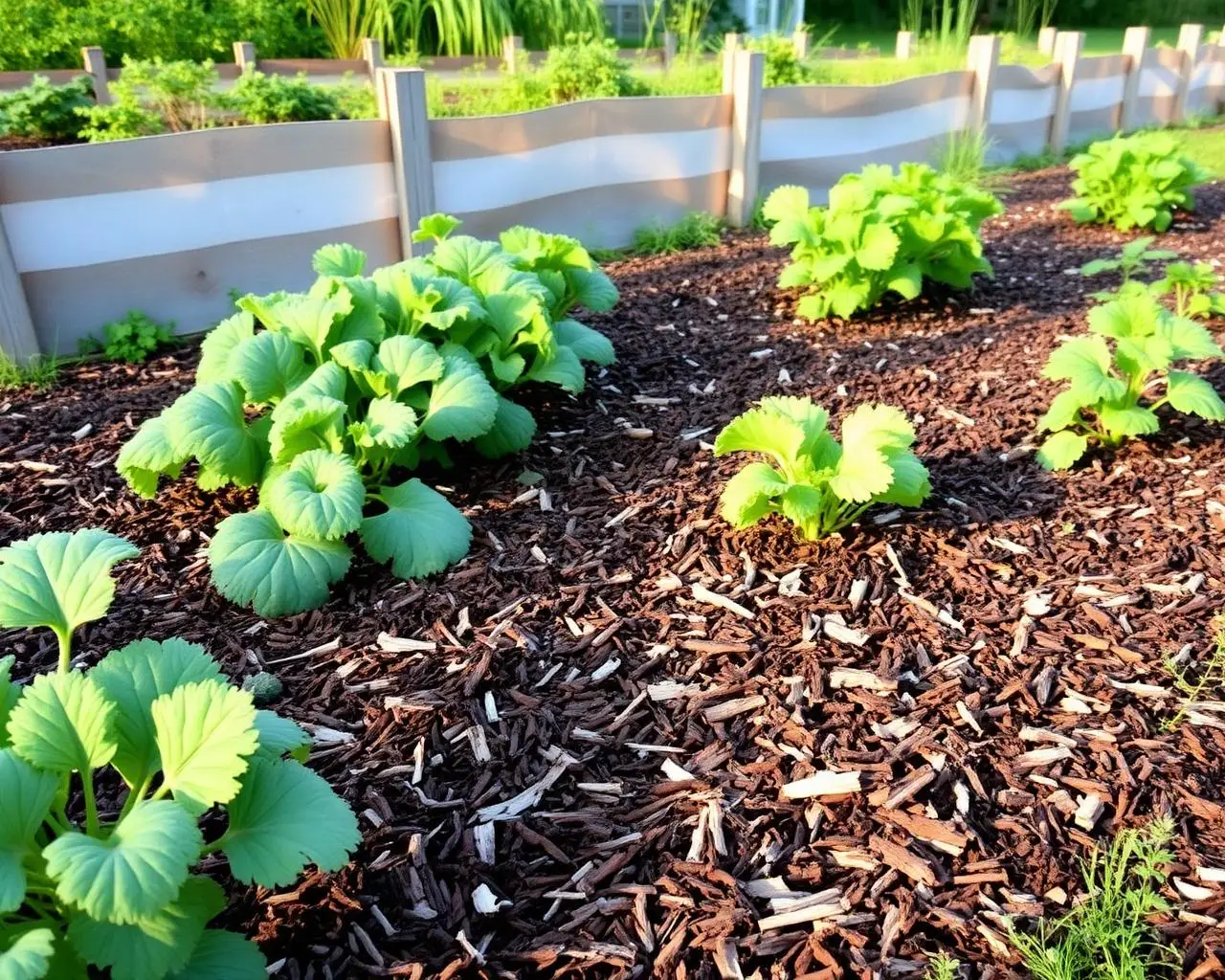 Wood chip mulched garden beds